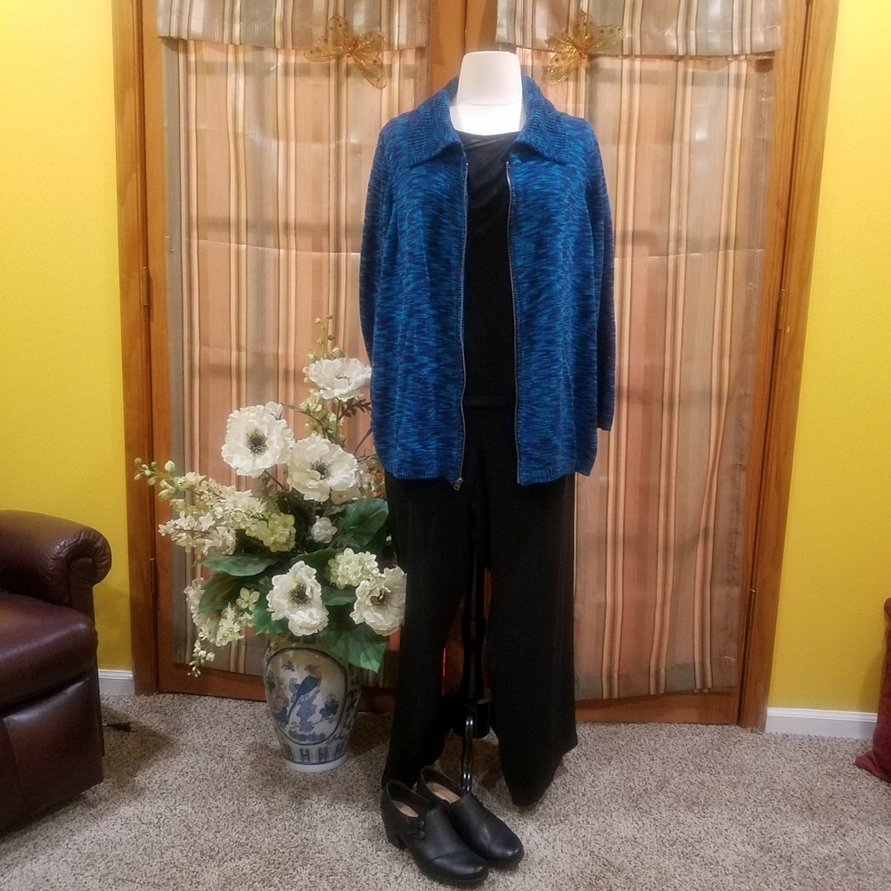 Blue Speckled Zippered Cardigan